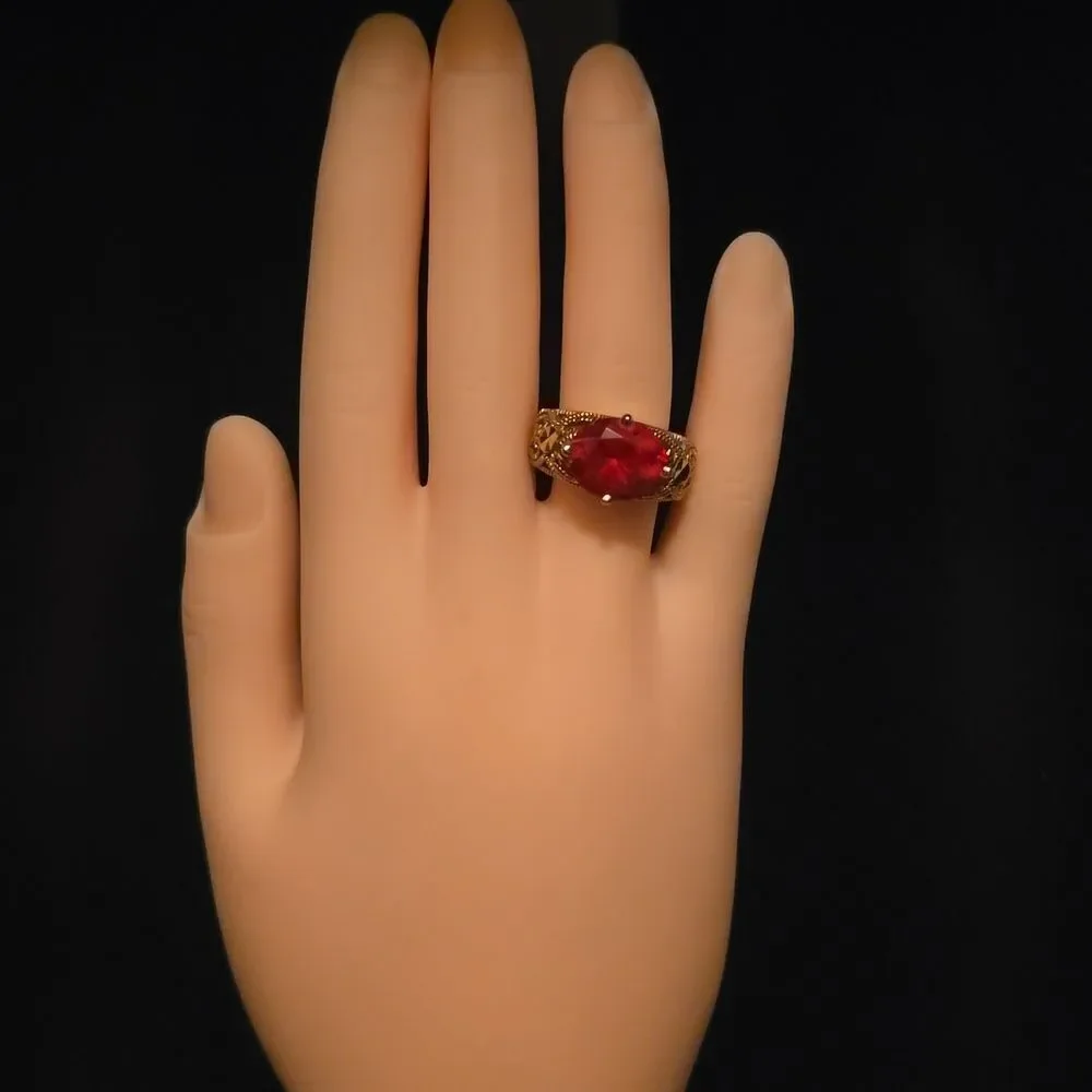 24k Gold Plated 925 Sterling Silver Ring!Elegant FILAGREE Design Garnet.